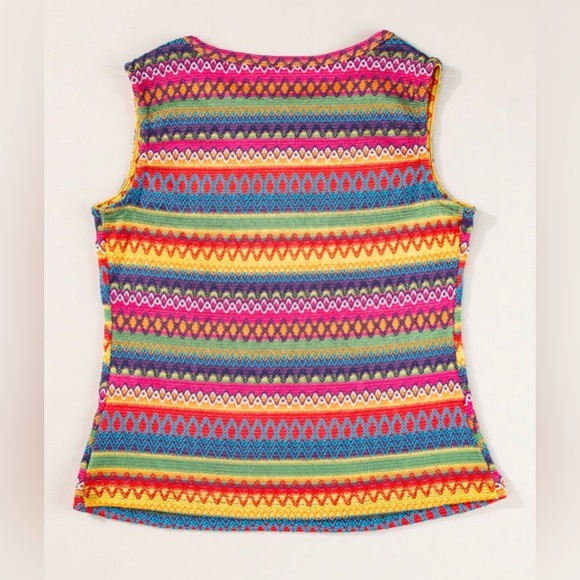 NWT Multicolored Ethnic Wavy Pattern Round Neck Sleeveless Tank Top S M L X L - Picture 8 of 13